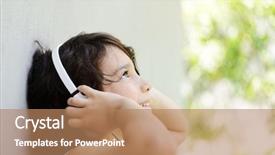  Presentation with music headphones - Theme with cute kid listening to music background and a coral colored foreground