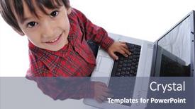  Presentation with cute - Theme with cute-kid-sitting-with-laptop background and a gray colored foreground