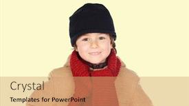  Presentation with yellow color - Presentation featuring cute kid with knitted red color scarf on a yellow background background and a coral colored foreground