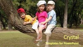  Presentation with diverse group of children reading - PPT theme enhanced with cute kids - group of children in park background and a coral colored foreground