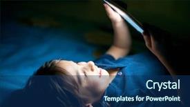  Presentation with happy kids - Slides enhanced with cute kids - happy boy on his tablet background and a navy blue colored foreground