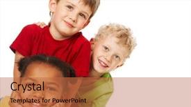  Presentation with children - Theme featuring cute kids - portrait of three children looking background and a red colored foreground
