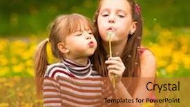  Presentation with two cute sisters playing - Slides with cute kids - two sisters blowing dandelion seeds background and a red colored foreground
