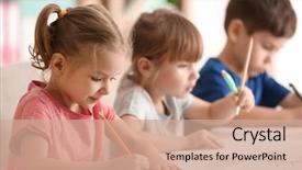  Presentation with classroom - Presentation with cute kids drawing in classroom background and a coral colored foreground