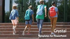  Presentation with school kids - PPT theme with cute kids going to school background and a  colored foreground