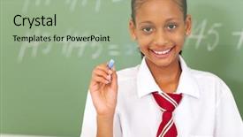  Presentation with black chalkboard chalk dust - Audience pleasing slides consisting of cute kids math - primary schoolgirl holding chalk backdrop and a mint green colored foreground