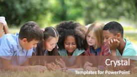  Presentation with kids reading book - Amazing presentation theme having cute kids reading book on green grass backdrop and a violet colored foreground