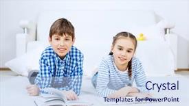  Presentation with kids reading books - Slide deck with cute kids reading books background and a light blue colored foreground