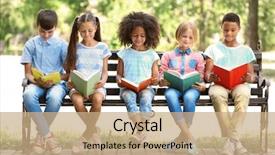  Presentation with kids reading book - Presentation design featuring cute kids reading books background and a coral colored foreground