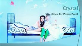  Presentation with bed - Cool new presentation theme with cute kids sitting together on the bed under the blanket dream world backdrop and a cool aqua colored foreground