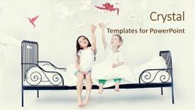  Presentation with dream - Theme featuring cute kids sitting together on the bed under the blanket dream world background and a cream colored foreground