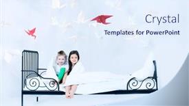  Presentation with dream - Colorful PPT layouts enhanced with cute kids sitting together on the bed under the blanket dream world backdrop and a sky blue colored foreground