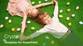  Presentation with green lawn - Slides with cute-laughing-boy-and-girl background and a forest green colored foreground