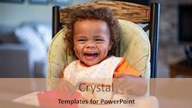  Presentation with dog baby cute child - Cool new slide deck with cute laughing diverse child sitting in his high chair eating a meal happy expression as he eats a bowl of food while wearing a bib backdrop and a coral colored foreground