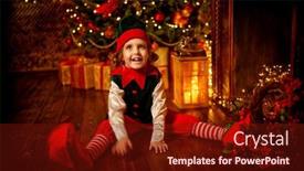  Presentation with christmas elf - Slide deck having cute-laughing-elf-girl-sits background and a tawny brown colored foreground