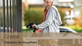  Presentation with bicycle - Slide set enhanced with cute-laughing-girl-parking background and a coral colored foreground