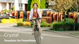  Presentation with eco friendly city - Presentation theme enhanced with cute-laughing-girl-riding background and a gray colored foreground