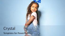  Presentation with denim - Audience pleasing presentation theme consisting of cute little african american girl in denim against blue wall fashion concept backdrop and a light blue colored foreground