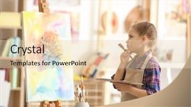  Presentation with artist - Colorful PPT theme enhanced with cute little artist painting picture backdrop and a lemonade colored foreground