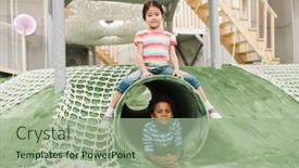  Presentation with play area - Presentation having cute-little-asian-girl background and a mint green colored foreground