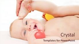  Presentation with doctor taking care of baby - Presentation consisting of cute little baby girl taking background and a  colored foreground