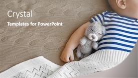  Presentation with baby sleeping - Amazing PPT theme having bedtime teddy bear - cute little baby sleeping backdrop and a gray colored foreground