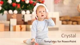  Presentation with baby christmas - Presentation theme with cute little baby wearing santa hat in room decorated for christmas background and a lemonade colored foreground