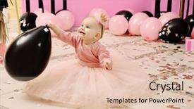  Presentation with cute birthday - Beautiful slide deck featuring cute little birthday girl in room decorated for party backdrop and a lemonade colored foreground