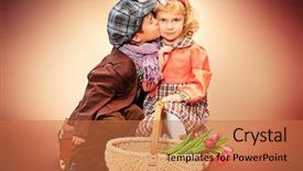  Presentation with child boy hold basket - Slide deck with cute little boy and girl background and a coral colored foreground
