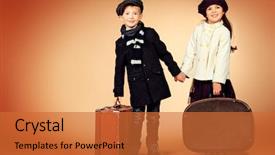  Presentation with old style - PPT theme enhanced with cute little boy and girl background and a red colored foreground