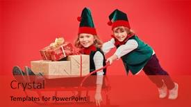 Presentation with girl christmas - Amazing slide set having cute-little-boy-and-girl backdrop and a red colored foreground