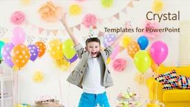  Presentation with birthday boy - PPT theme featuring cute little boy at birthday background and a lemonade colored foreground