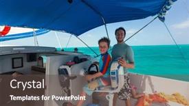  Presentation with sail - Slide deck featuring cute little boy at sail boat wheel background and a dark gray colored foreground