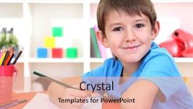  Presentation with album - PPT layouts enhanced with cute little boy drawing in his album background and a lemonade colored foreground