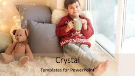  Presentation with home window frame - Presentation design having cute little boy drinking hot background and a coral colored foreground