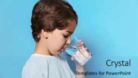  Presentation with drinking glass - Amazing theme having cute little boy drinking water from glass on blue background backdrop and a light blue colored foreground