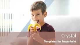  Presentation with banana - Slide set with cute little boy eating banana background and a coral colored foreground