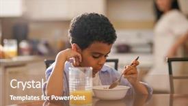  Presentation with breakfast children - PPT theme consisting of cute little boy eating breakfast background and a coral colored foreground