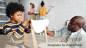  Presentation with sister - Cool new slide set with cute-little-boy-helping backdrop and a soft green colored foreground