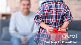  Presentation with gift - PPT layouts with cute little boy holding gift background and a ocean colored foreground