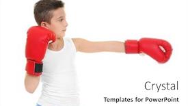  Presentation with waiter hand in white glove - Theme having cute little boy in boxing gloves on white background background and a white colored foreground
