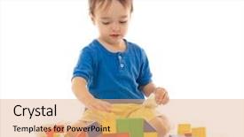  Presentation with wooden building blocks - Cool new presentation theme with cute-little-boy-is-playing backdrop and a coral colored foreground