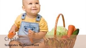  Presentation with cute vegetables - Colorful PPT theme enhanced with cute-little-boy-is-sitting backdrop and a coral colored foreground