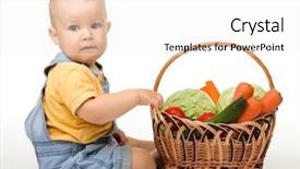  Presentation with cute vegetables - Amazing PPT theme having children nutrition kids vitamins - cute little boy is sitting backdrop and a white colored foreground