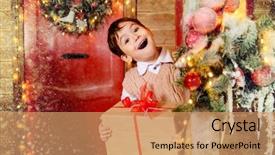  Presentation with happy new year - Slide set enhanced with gift boys - cute little boy is standing background and a coral colored foreground