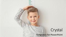  Presentation with height - Audience pleasing presentation design consisting of cute little boy measuring height backdrop and a light gray colored foreground