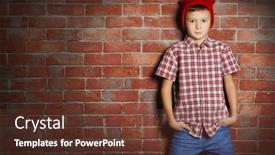 Presentation with kids fashion - Slides having cute little boy on brick wall background kids fashion concept background and a tawny brown colored foreground