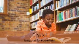  Presentation with children reading - Cool new theme with cute little boy reading book backdrop and a red colored foreground