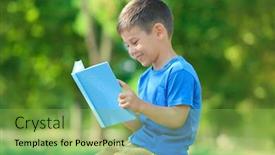  Presentation with reading - Theme featuring cute-little-boy-reading-book background and a seafoam green colored foreground