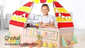  Presentation with fresh cut fruits vegetables - Slide deck consisting of cute little boy selling fruits background and a lemonade colored foreground